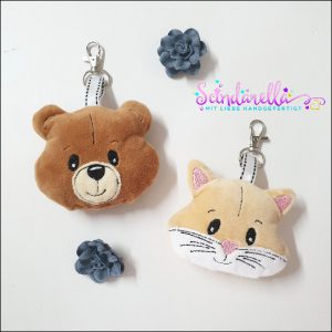 Taschenbaumler 2er Set Katze, Bär, Anhänger, Stickdatei 10×10